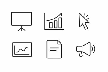 Set of business and presentation icons featuring charts and megaphone