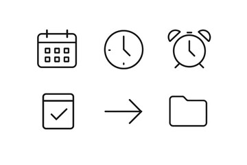 Simple minimalist icons of calendar clocks task arrow and folder
