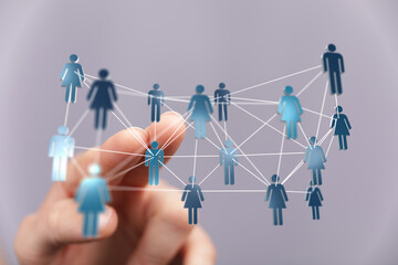 A visual representation of teamwork, connection, and social network within a hand touch connection diagram