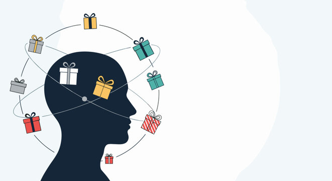 Person's silhouette with gift boxes representing creative thinking  