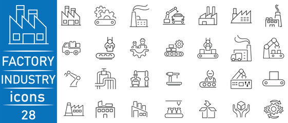 Factory icons set. Containing icon of industry icon set vector illustration. Factory machines icons. industrial, and supply icon. Vector illustration.