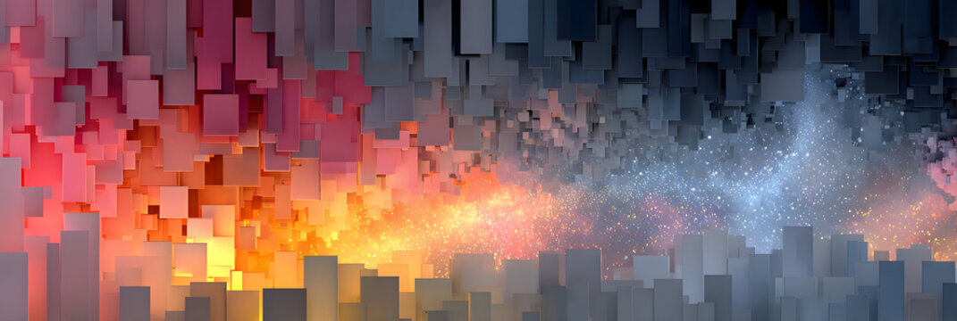 Vibrant Abstraction: An energetic artistic composition blends geometric shapes and color, creating a dynamic visual narrative - Powered by Adobe