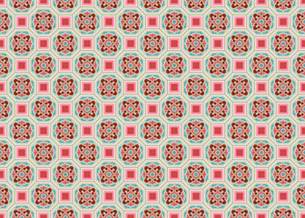 日本の伝統和柄_四角形と八角形の鮮やかな_蜀江紋様