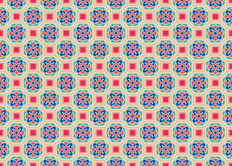 日本の伝統和柄_四角形と八角形の鮮やかな_蜀江紋様