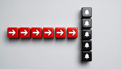 Red arrow keys and black bell keys in L-shape