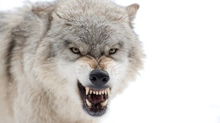 Obraz premium Snarling Wolf With Bared Teeth In Snowy Winter Scene 