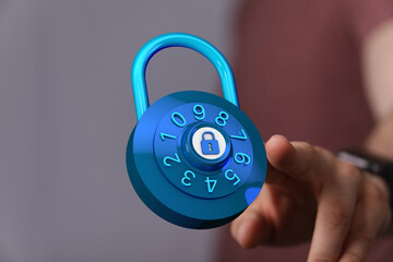 A symbolic depiction of security and protection featuring a digital padlock, safeguarding data and personal inf