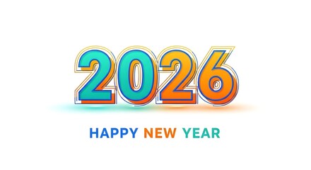 Happy new year 2026 with colorful stylized numbers and text