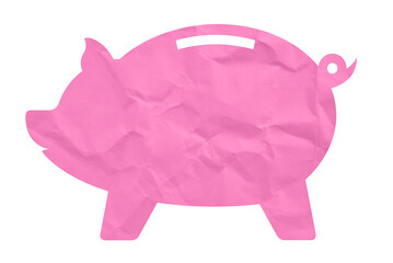 Pink crumpled paper piggy bank icon
