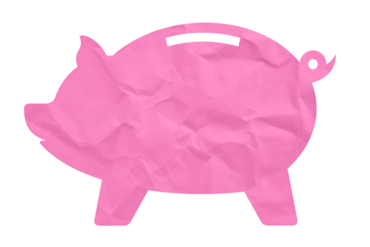 Pink crumpled paper piggy bank icon