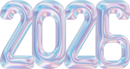 3D Rendered 2026 Metallic Numbers Iridescent Chrome Pink Gold Balloon Style Design