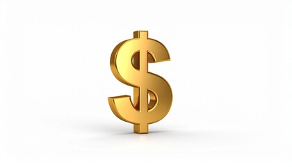 Golden dollar sign on reflective white surface