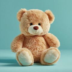 Obraz premium Cute teddy bear toy on blue background