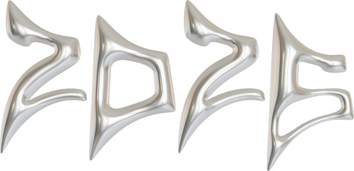 3D Rendered 2026 Metallic Numbers Iridescent Chrome Pink Gold Balloon Style Design