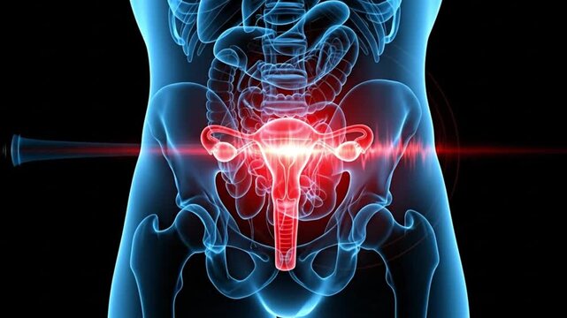 Female reproductive health and anatomy ultrasound scan showing uterus ovaries cervix and fallopian