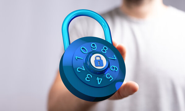 Secure digital lock representing protection, data security, cybersecurity, safety and access. Concept for priv