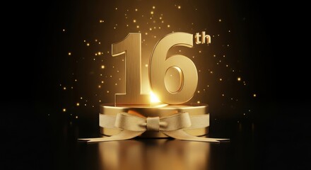 Golden 16th Anniversary Celebration with Bow and Sparkles sixteenth