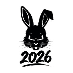 Fototapeta premium Black silhouette of a rabbit head with 2026 year