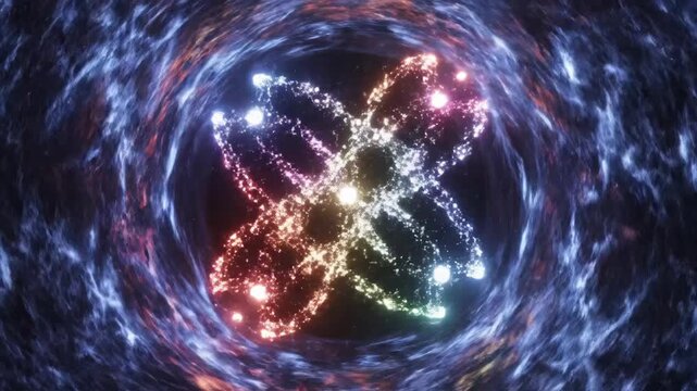 Spaceship moving through a swirling blue and orange wormhole, representing fast travel, interdimensional exploration, and scientific discovery across the universe