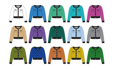 Fashion clothing collection set for men and women including shirts, jackets, pants, dresses, and casual business wear vector silhouettes