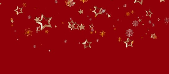 Christmas background of falling golden stars and snowflakes on a vibrant red backdrop. Perfect for holiday designs and celebratory th