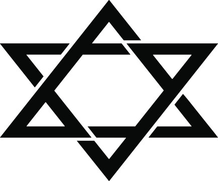 Geometric star of David symbol, interlocking equilateral triangles, bold black hexagram design, Jewish heritage, cultural identity, vector illustration