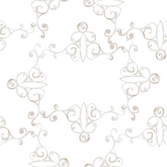 Obraz premium Seamless pattern with vintage swirls on transparent or white background. Hand-painted with acrylic paints.