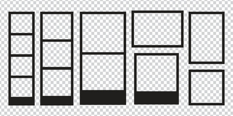 Empty black different photo frame icon vector. realistic photo card frame mockup symbol. vector illustration.