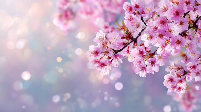 Delicate pink cherry blossoms bloom against a soft bokeh background pink flowers spring