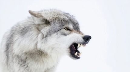 Fototapeta premium Snarling Wolf With Bared Teeth In Snowy Winter Scene 