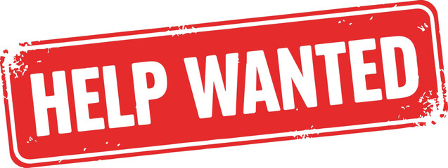 Red "Help Wanted" Sign with White Text and Distressed Edges