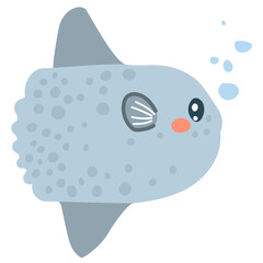 Cartoon vector illustration of a sunfish character isolated on white background. Clip art for ocean life design, children’s art and aquatic education visuals