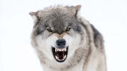 Obraz premium Snarling Wolf With Bared Teeth In Snowy Winter Scene 