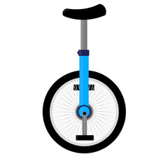 Blue unicycle isolated on transparent background. Clean and modern look. Fun transportation and balance symbol.