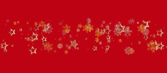 Elegant red backdrop with golden stars and snowflake decorations, perfect for Christmas or New Year celebrations. Ideal for holiday g