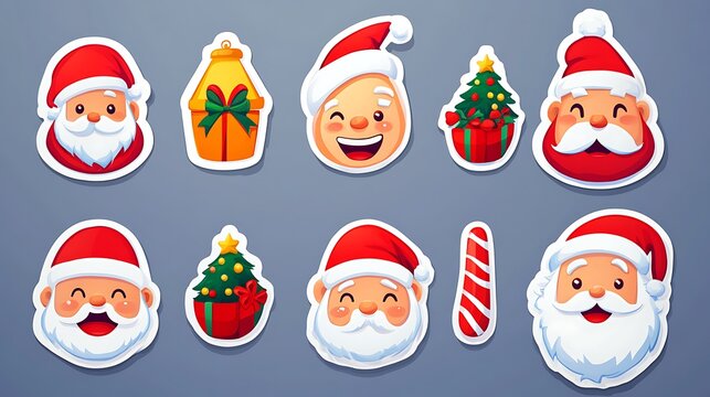 Holiday design stickers with cheerful Christmas features