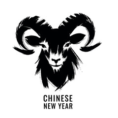 Chinese new year ram head silhouette brush stroke art