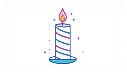 Colorful burning candle icon with a vibrant flame, vector illustration. Perfect for celebrations, birthdays, or festive designs.