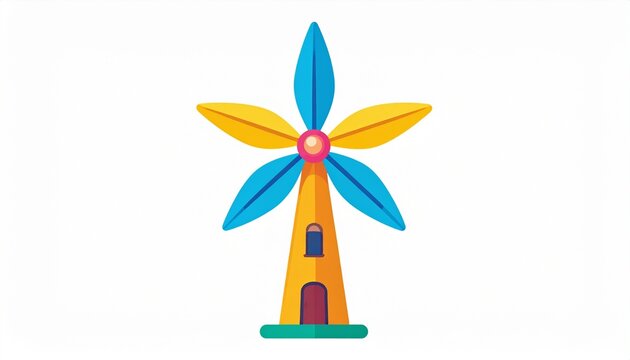 Vibrant Colorful Windmill Icon Illustration. Sustainable Renewable Energy Symbol for Clean Power Generation and Green Technology.