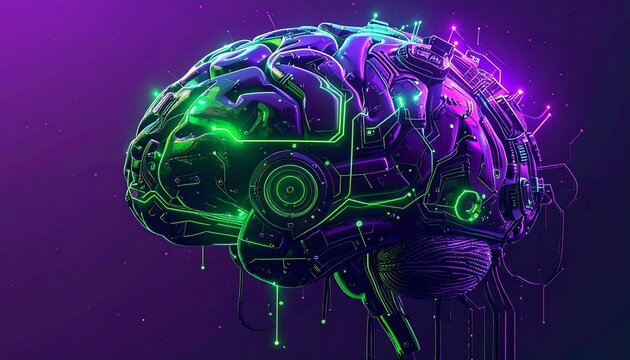 Futuristic Digital Brain with Glowing Circuits and AI Connections - Concept of Artificial Intelligence, Machine Learning, and Innovation
