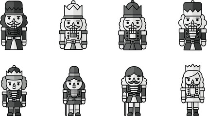 Traditional nutcracker figures collection, festive holiday decoration soldiers, cultural folklore wooden toys, ornamental 