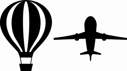Dynamic air travel concept featuring hot air balloon and airplane silhouette, a journey to new heights