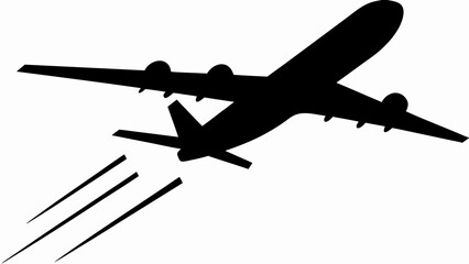 Dynamic airplane silhouette soaring through the sky with motion trails