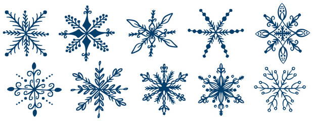 Various snowflake shapes illustration collection