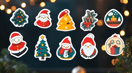 Fun Christmas themed sticker set with holiday graphics
