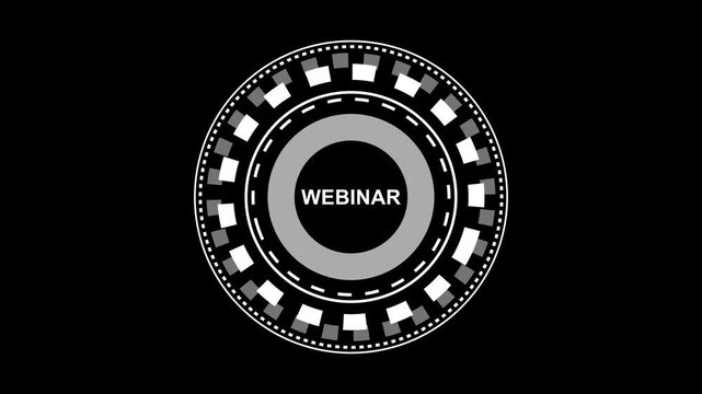 the screen showing text "WEBINAR, generative webinar technology icon neon icon ,projector animation icon ,powerful black background projector animation technology video.4k animation