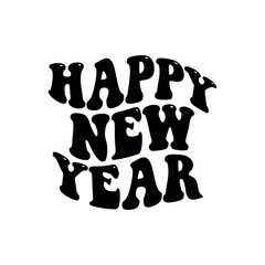 Happy new year retro wavy text silhouette