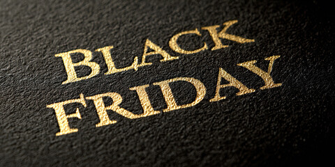Fototapeta premium Gold foil Black Friday text on textured black background