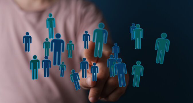 Visual representation of digital networking, touching the future, connections, teamwork, or social interaction,