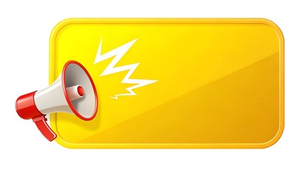 Bright yellow announcement banner with a red and white megaphone